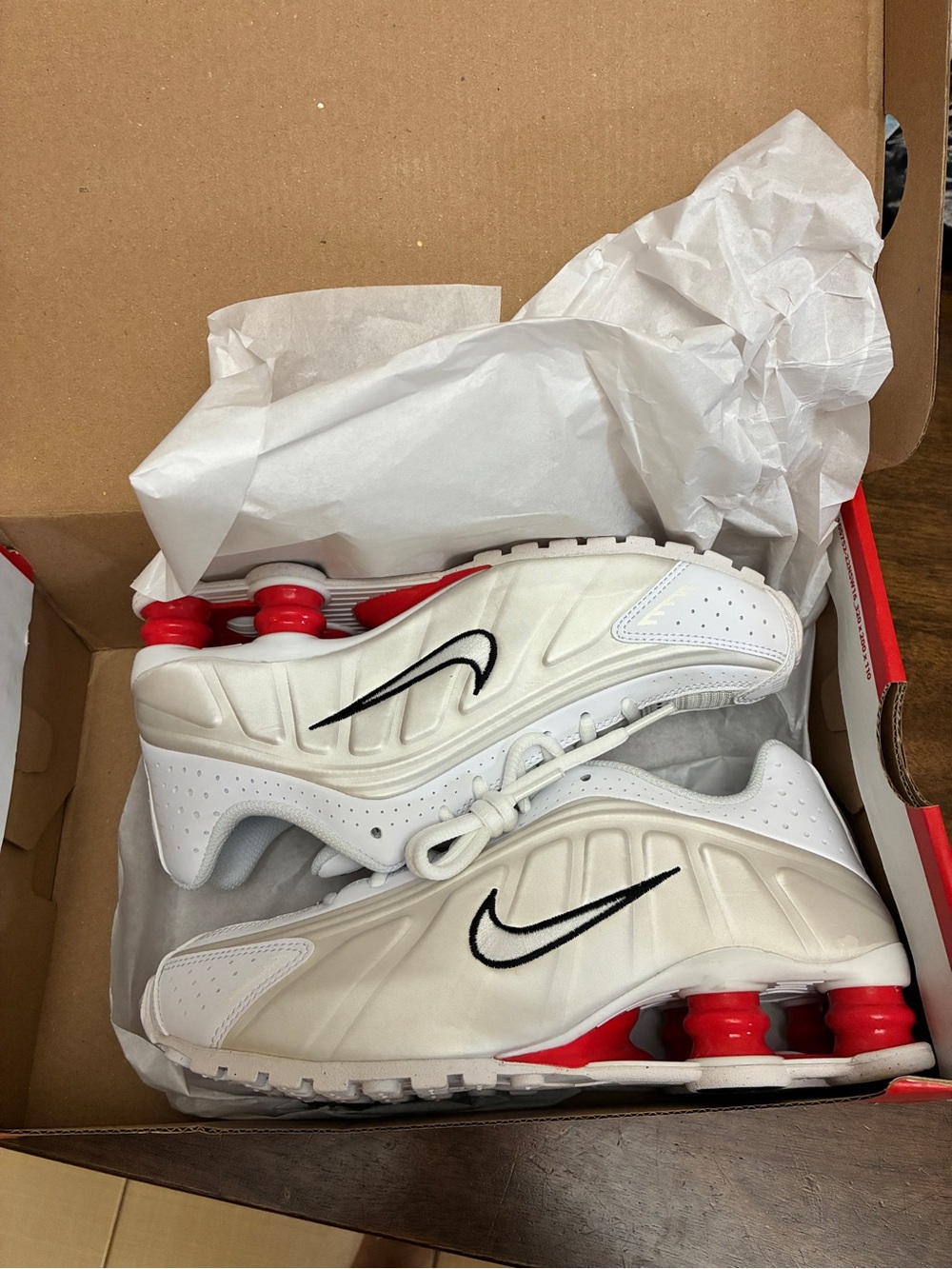Nike Kids White and Red Shox Sneakers